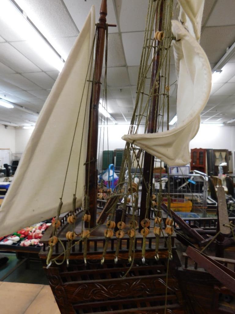 Detailed Wood Ship Model with Sails - 45"x 48" x 10" - 9