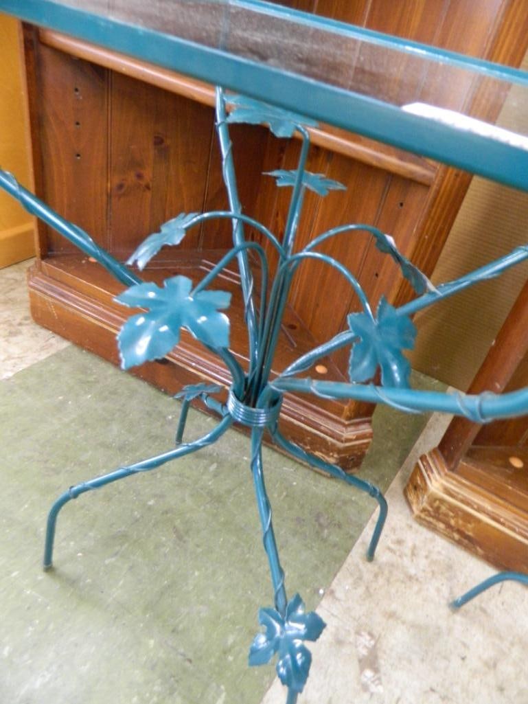 Pair of Painted Patio Wrought Iron Tables - Glass Top - Each 24" x 15"x 12" - 4