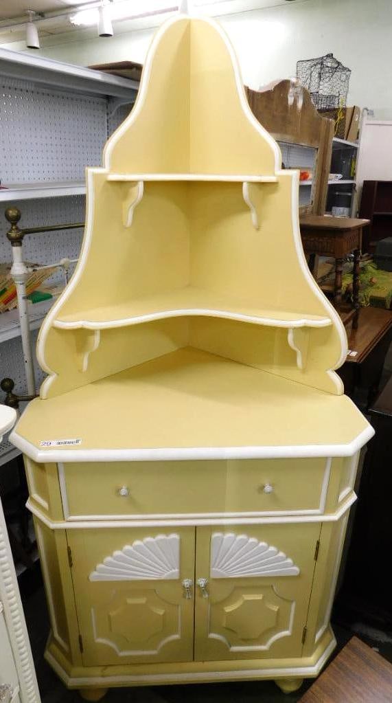 Painted Corner Cabinet - 1 Drawer 2 Doors - 78" x 36" x 26": See Photos For Condition and Details