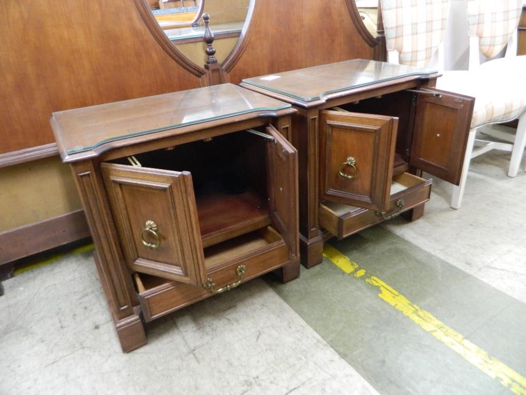 Pair of MCM Century Furniture Night Stands - 2 Door - 1 Drawer - Glass Top - 25" x 25" x 17" - 2