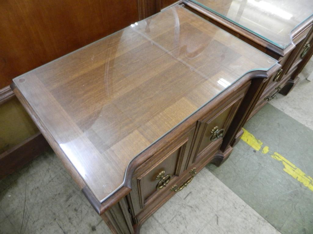 Pair of MCM Century Furniture Night Stands - 2 Door - 1 Drawer - Glass Top - 25" x 25" x 17" - 5