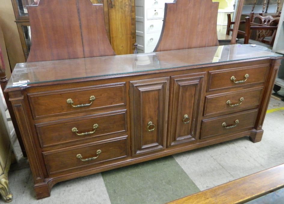 Century MCM Furniture - 6 Drawer 2 Door Long Dresser with Mirrors - 31.5" x 75" x 19.5": See Photos For Condition and Details