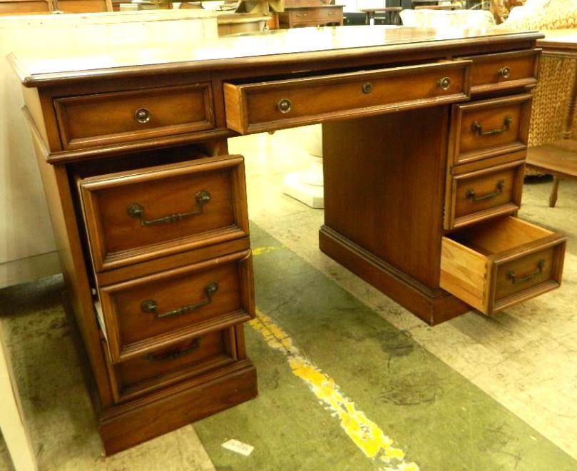 9 Drawer Kneehole Desk - 30.5" x 48" x 24": See Photos For Condition and Details