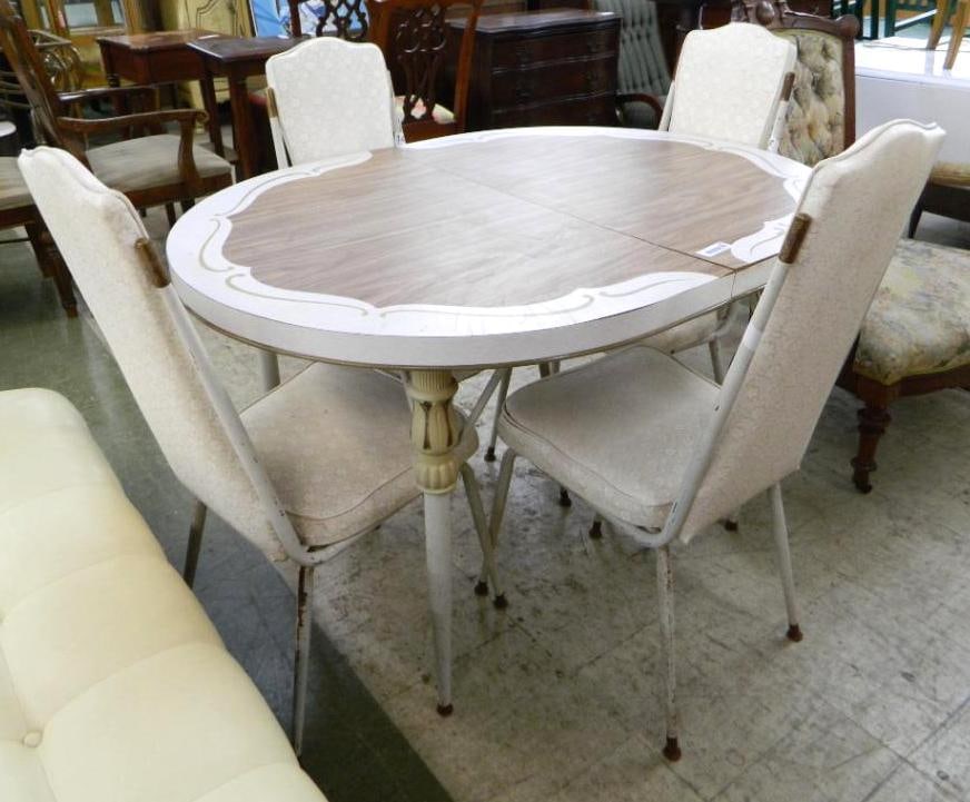 Mid Century Modern Formica Dining Table with 4 Chairs - Table 30" x 47" x 36": See Photos For Condition and Details