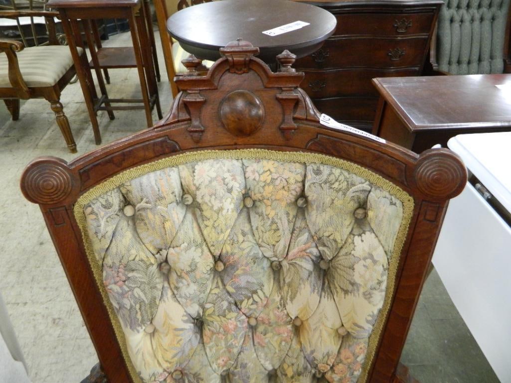 Vintage Upholstered Victorian Arm Chair on Casters - 40.5" x 28" x 29" - 2