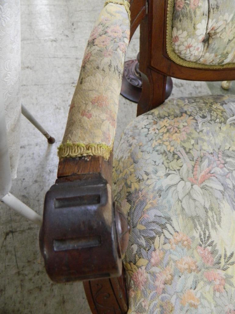 Vintage Upholstered Victorian Arm Chair on Casters - 40.5" x 28" x 29" - 3