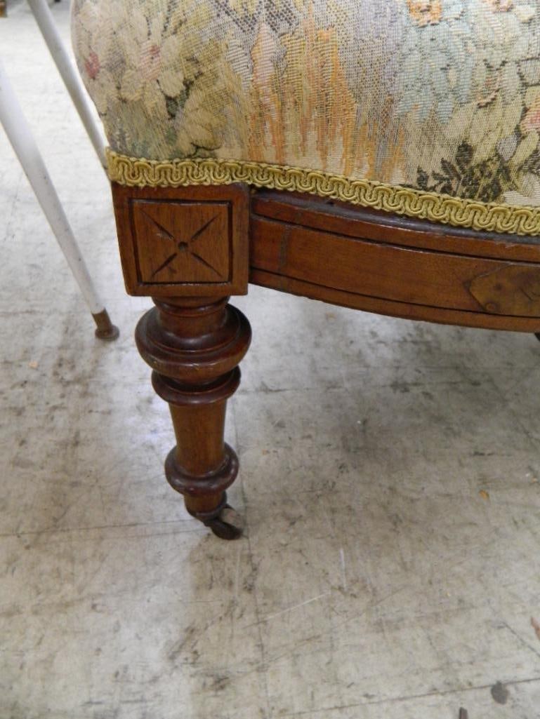 Vintage Upholstered Victorian Arm Chair on Casters - 40.5" x 28" x 29" - 4
