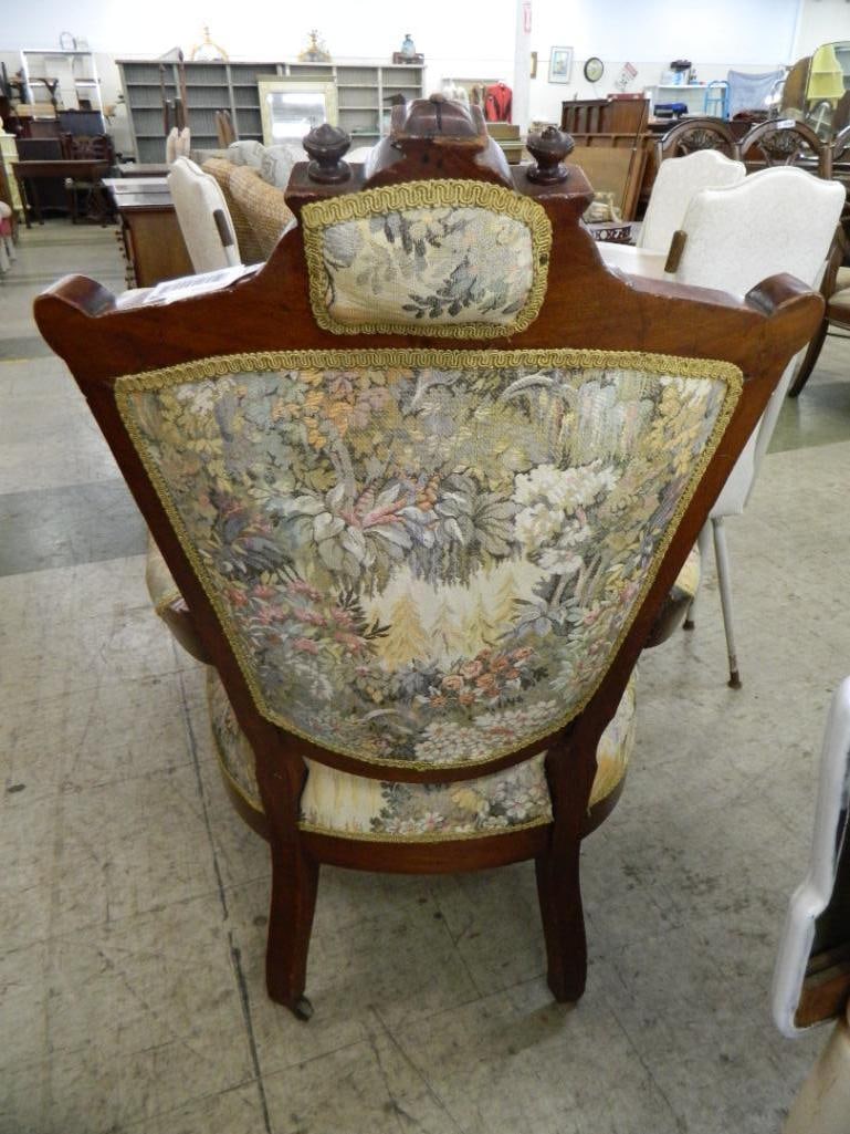 Vintage Upholstered Victorian Arm Chair on Casters - 40.5" x 28" x 29" - 5
