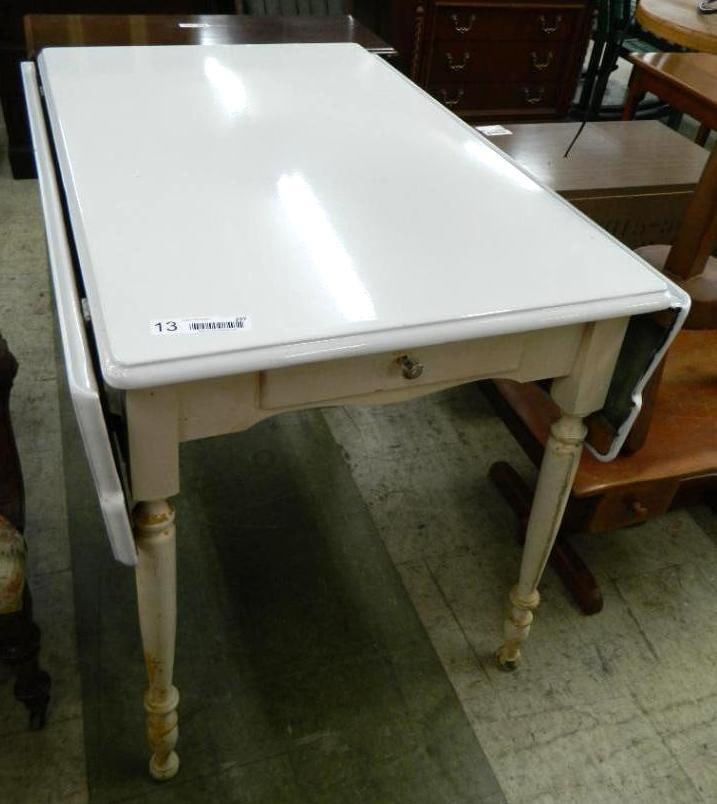 Mutschle Enameled Top Drop Side Kitchen Table with 1 Drawer - 31" x 45" x 40": See Photos For Condition and Details