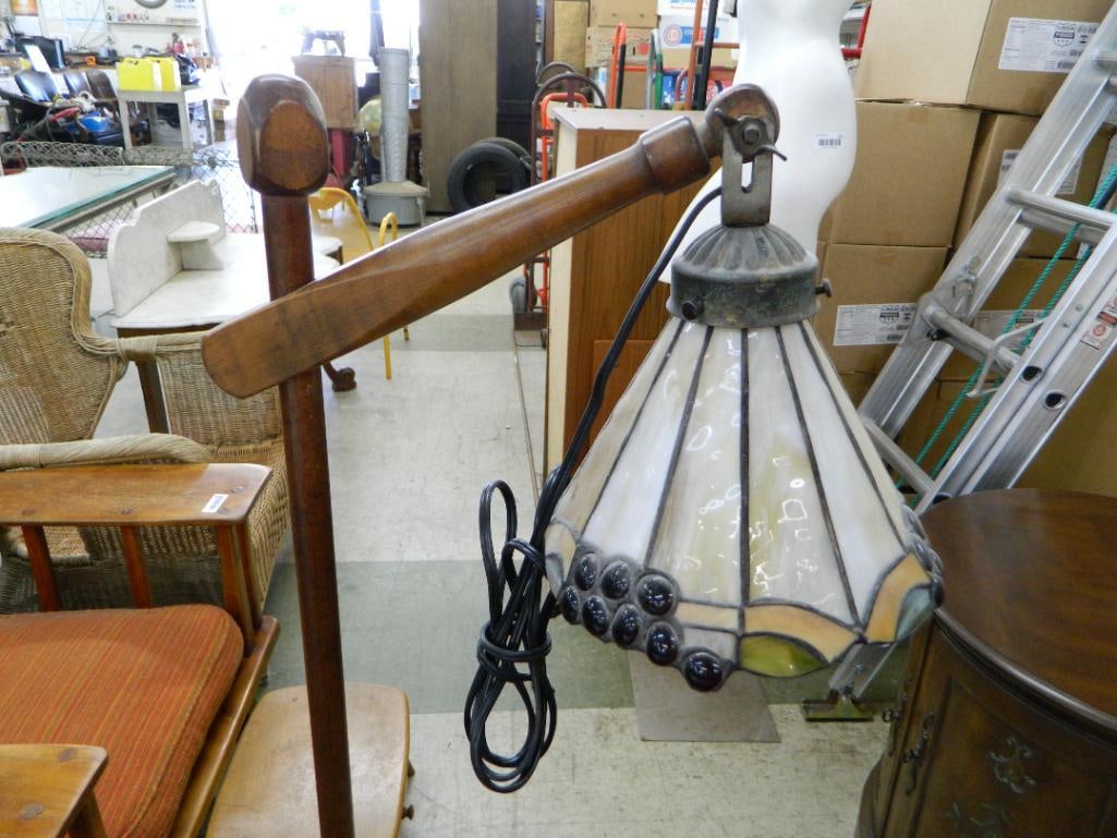 Cushman Maple Floor / Table Lamp - Leaded Glass Shade - 19" x 15" - 2