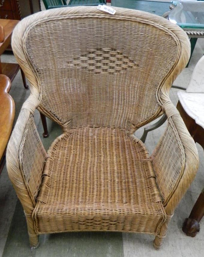 Vintage Wicker Arm Chair - 36.5" x 31" x 26.5": See Photos For Condition and Details