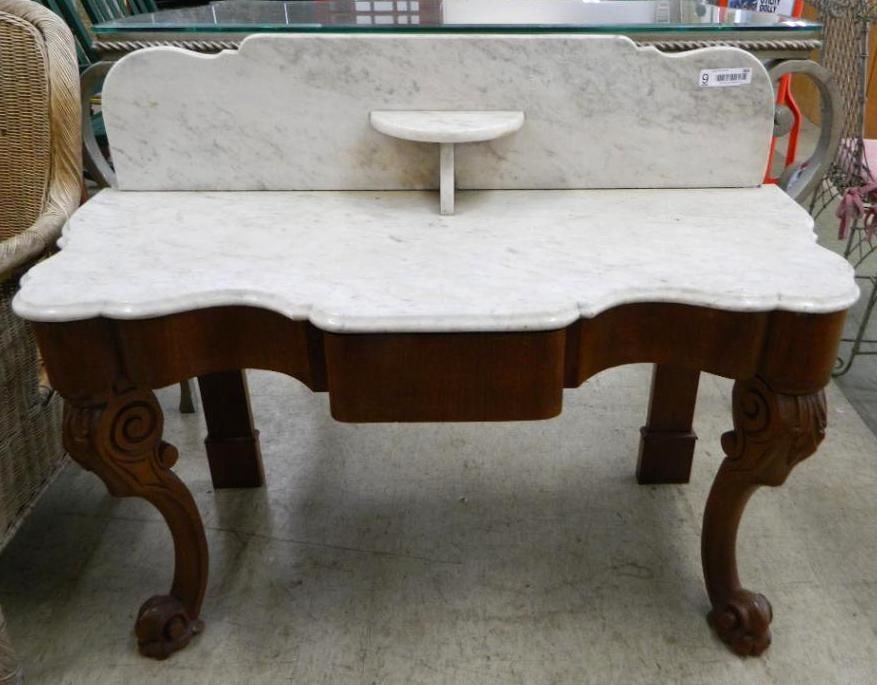 Victoria Marble Top Foyer with Candle Stand - 35" x 47" x 21": See Photos For Condition and Details