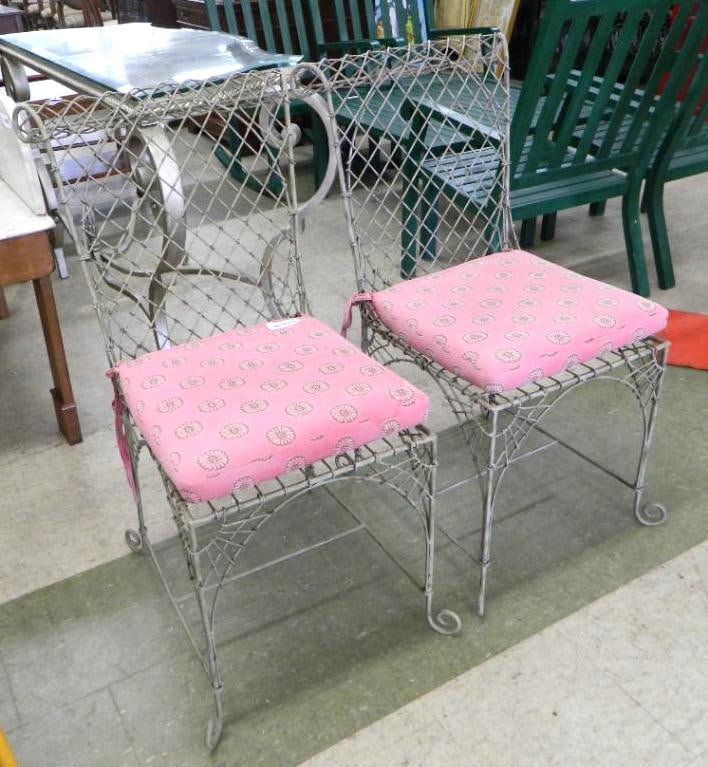 Pair of Wrought Iron Side Chairs with Cushions - Each 36" x 20" x 22": See Photos For Condition and Details