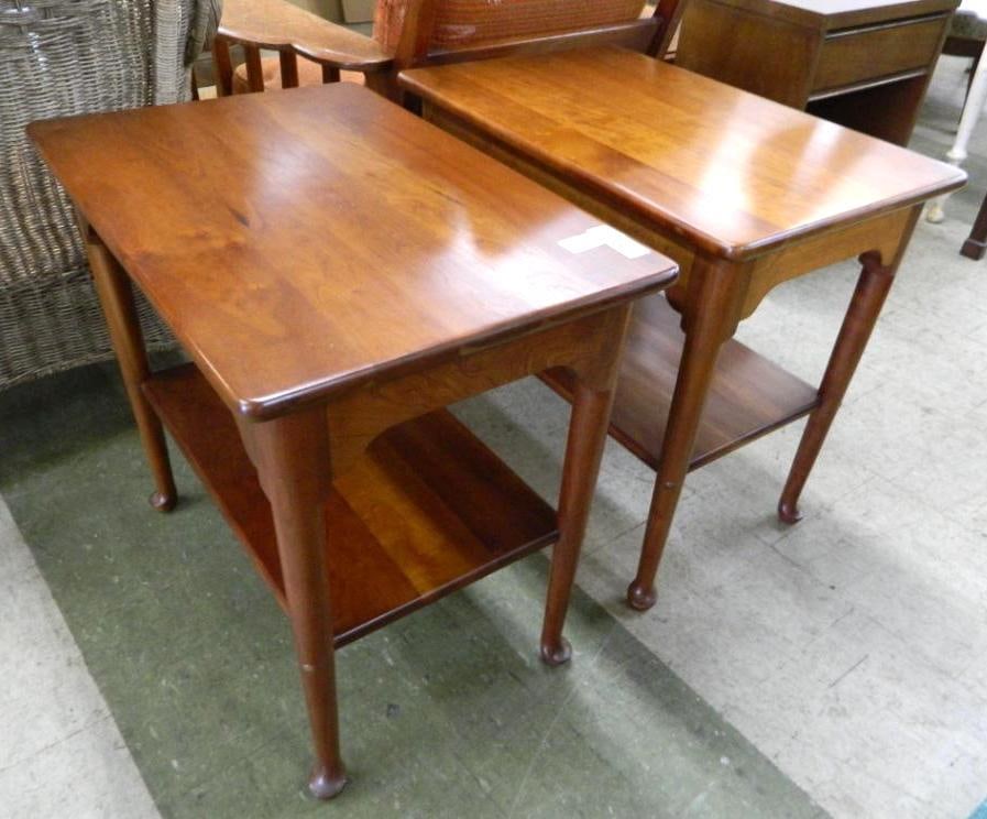 Pair of 1964 L and JG Stickley Cherry Side Tables with Shelf - Each 23" x 26" x 17": See Photos For Condition and Details