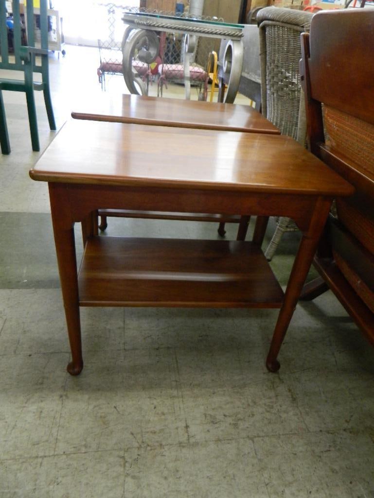 Pair of 1964 L and JG Stickley Cherry Side Tables with Shelf - Each 23" x 26" x 17" - 2