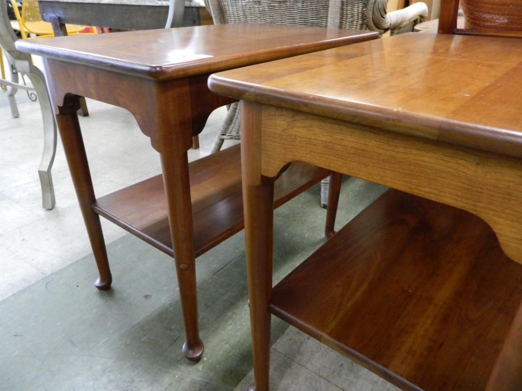 Pair of 1964 L and JG Stickley Cherry Side Tables with Shelf - Each 23" x 26" x 17" - 3