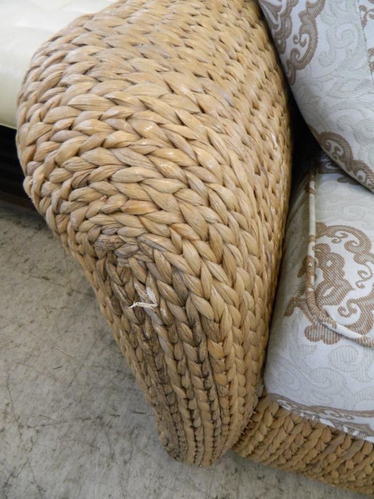 Pair of Century Swivel Woven Arm Chairs with Cushions and Pillows - Each 33" x 44" x 43" - 3