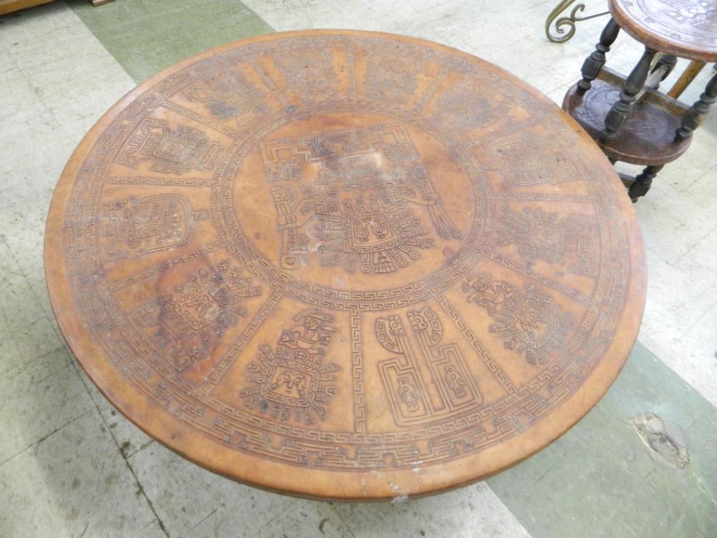 Leather Top Coffee Table - Mexican Calendar - 17" x 47" - 2