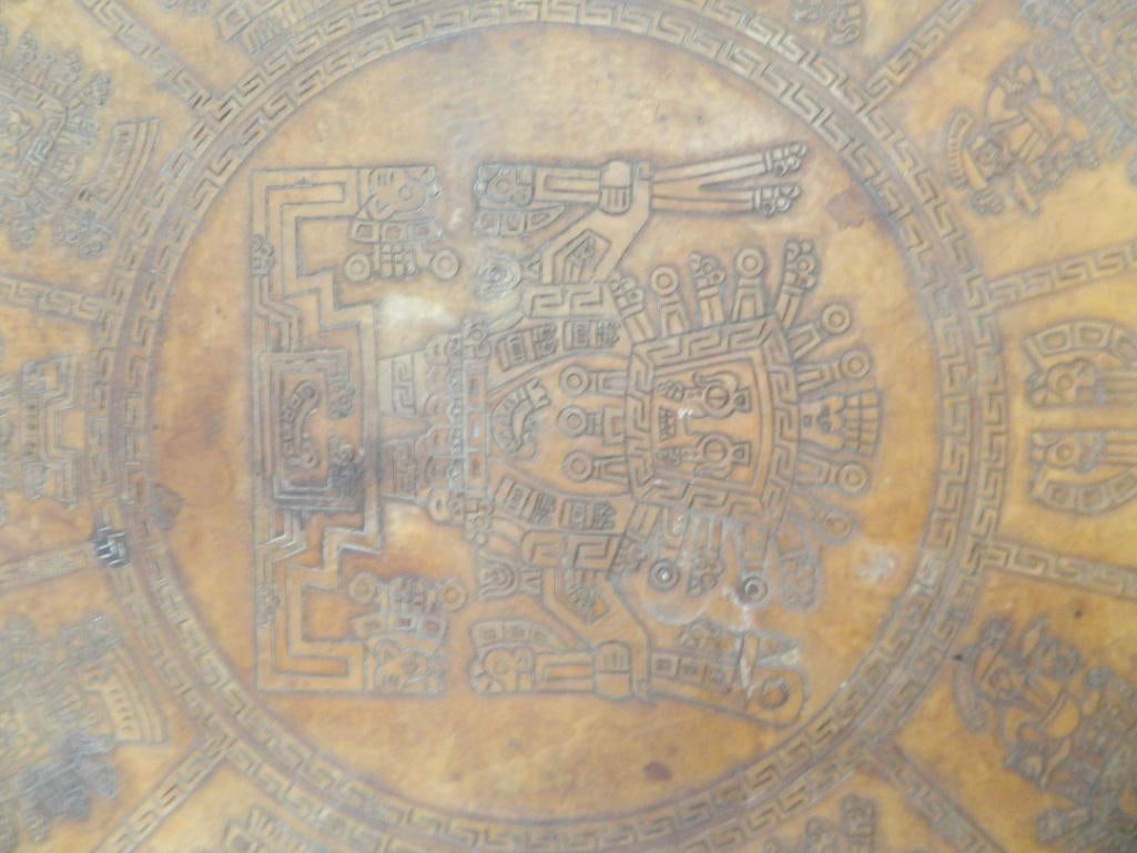 Leather Top Coffee Table - Mexican Calendar - 17" x 47" - 3
