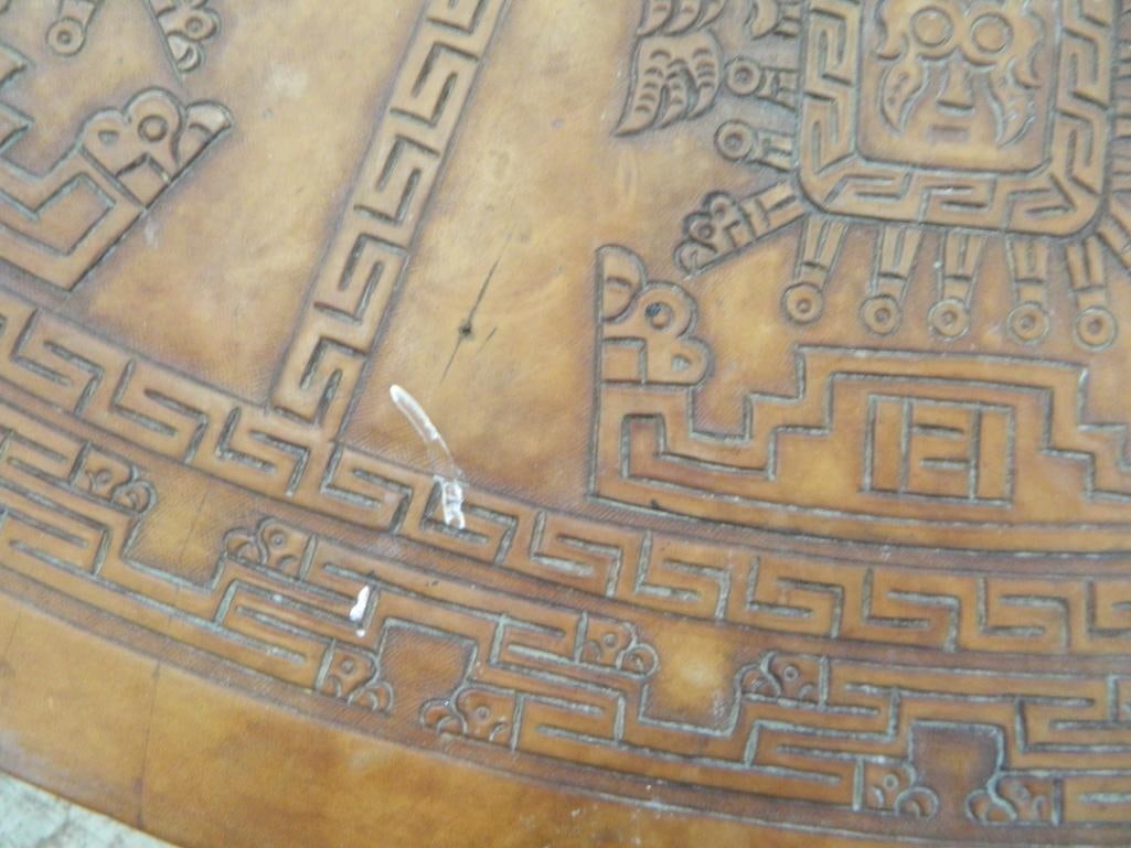 Leather Top Coffee Table - Mexican Calendar - 17" x 47" - 4
