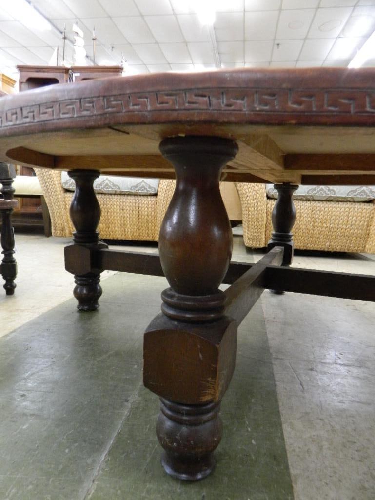 Leather Top Coffee Table - Mexican Calendar - 17" x 47" - 5