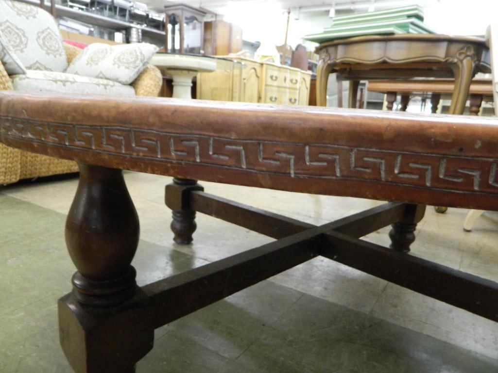 Leather Top Coffee Table - Mexican Calendar - 17" x 47" - 6