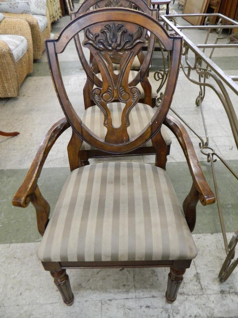 4 Shield Back Dining Chairs - 2 Arm 2 Side - Each 41" x 23.5" x 21" - 2