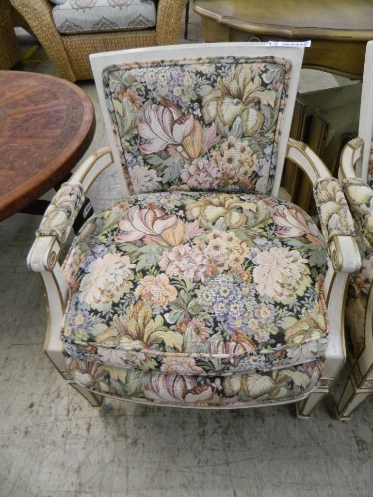 Pair of Upholstered French Provincial Arm Chairs - Each 30" x 24" x 21" - 2