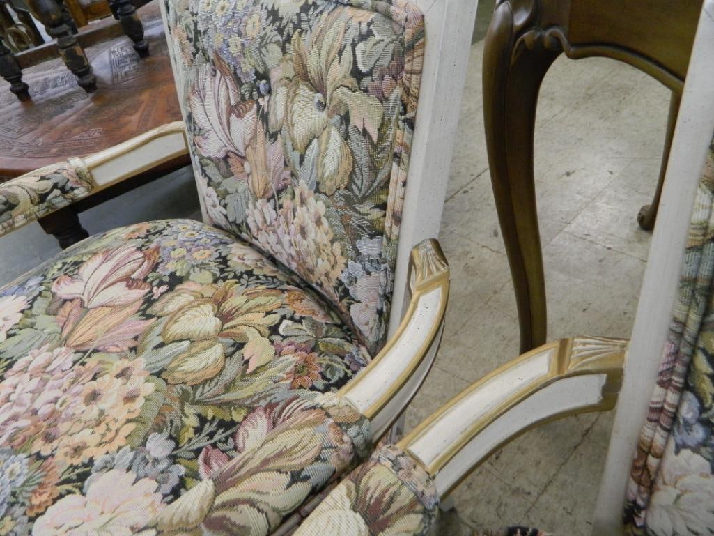 Pair of Upholstered French Provincial Arm Chairs - Each 30" x 24" x 21" - 3