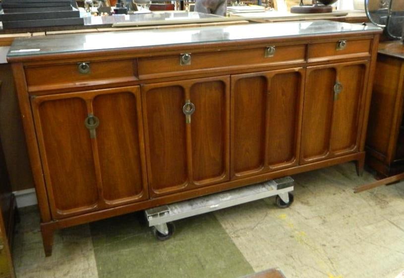 White Furniture Co. MCM Mid Century - 3 Drawer 4 Door Long Dresser - 33.5" x 66.5" x 19": Mirror - See Photos For Condition and Details
