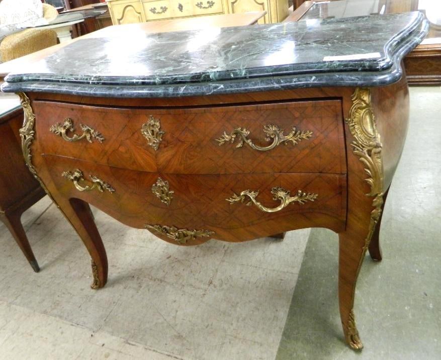 Rococo 2 Drawer Stand with Granite Top - 34" x 46" x 19": See Photos For Condition and Details