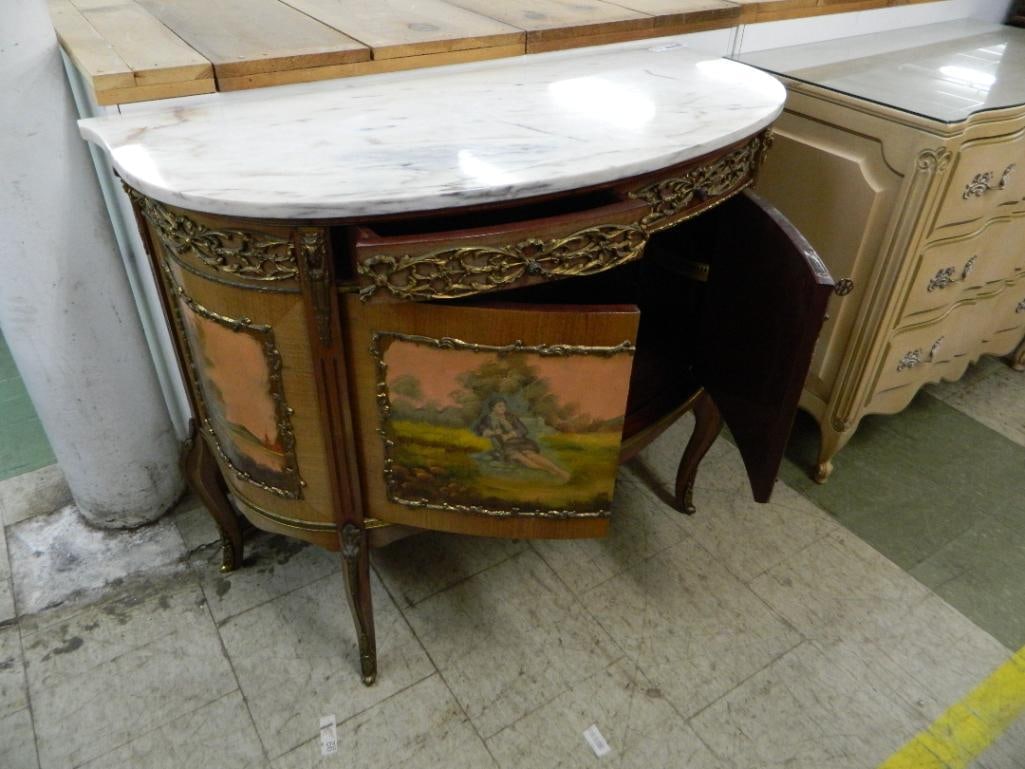 Louis XV Style French Accented Lighted Bar Cabinet - Hand Painted - 35" x 42" x 19.5" - 2