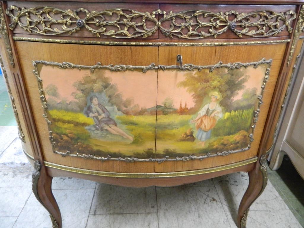 Louis XV Style French Accented Lighted Bar Cabinet - Hand Painted - 35" x 42" x 19.5" - 3