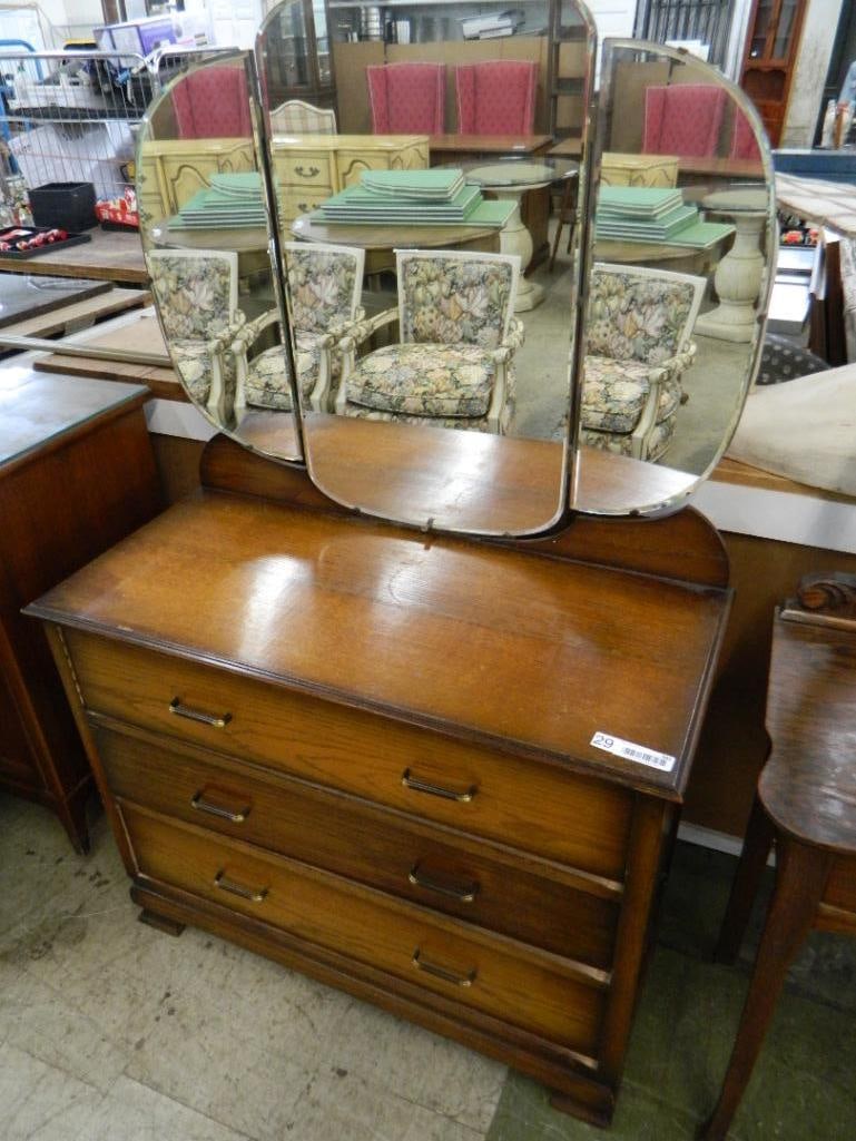3 Drawer Dresser with Bat Wing Mirror - 61" x 39" x 18" - 7