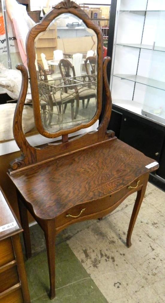 1 Drawer Oak Vanity with Mirror - 63.5" x 32" x 18": See Photos For Condition and Details