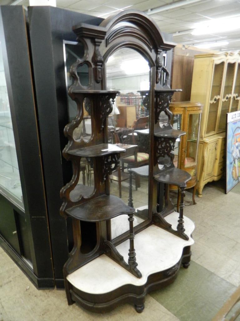 Victorian Walnut Etagere with Marble and Full Length Mirror - 82" x 55" x 19" - 10