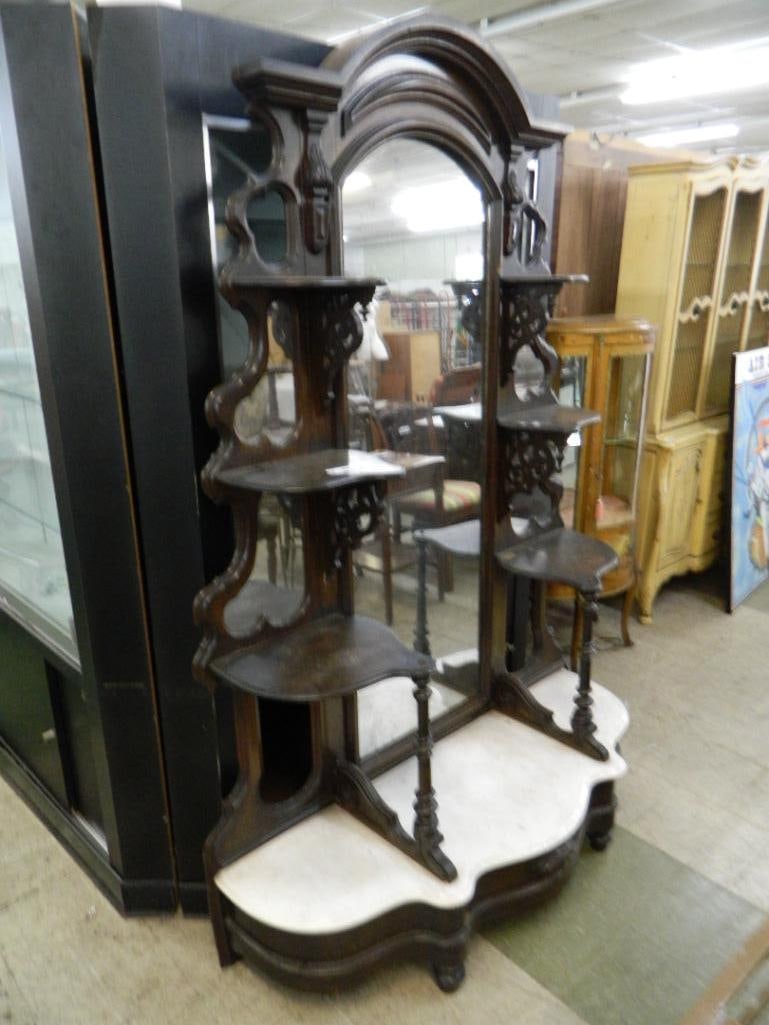 Victorian Walnut Etagere with Marble and Full Length Mirror - 82" x 55" x 19" - 11