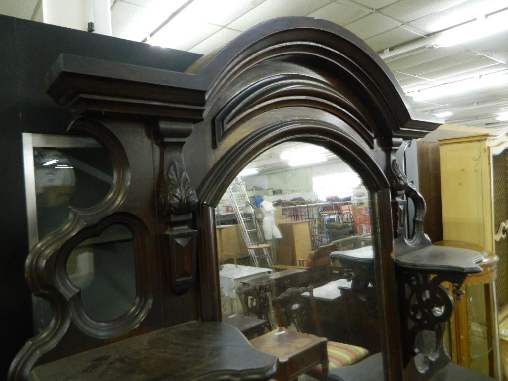 Victorian Walnut Etagere with Marble and Full Length Mirror - 82" x 55" x 19" - 2