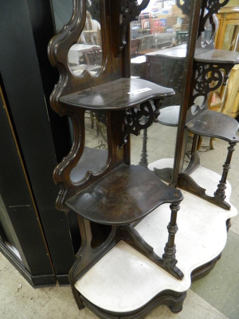 Victorian Walnut Etagere with Marble and Full Length Mirror - 82" x 55" x 19" - 3