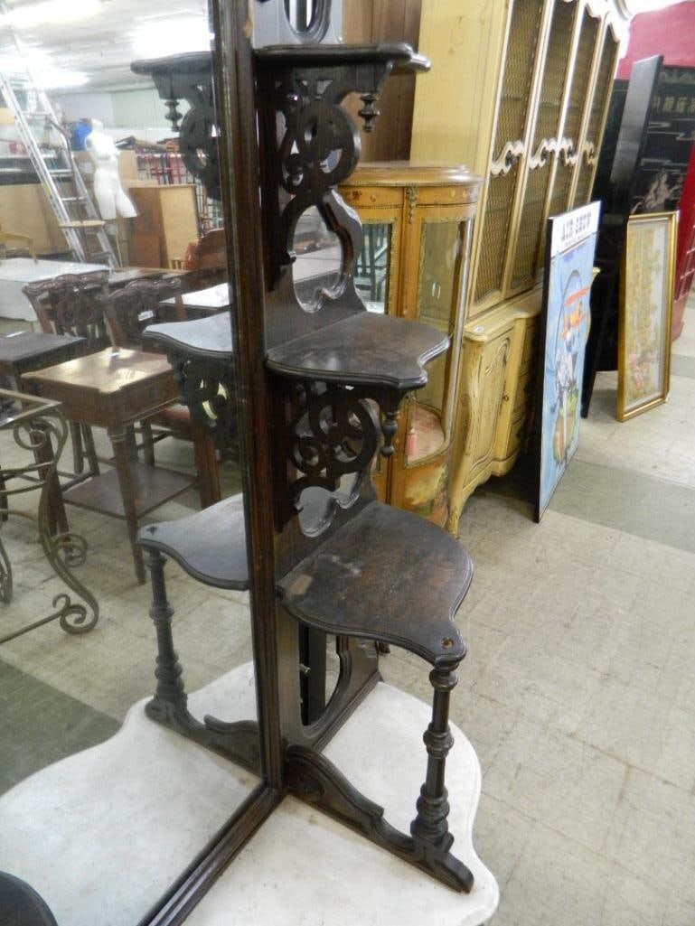 Victorian Walnut Etagere with Marble and Full Length Mirror - 82" x 55" x 19" - 4