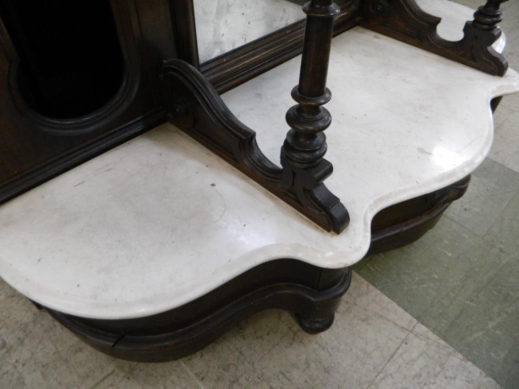 Victorian Walnut Etagere with Marble and Full Length Mirror - 82" x 55" x 19" - 6