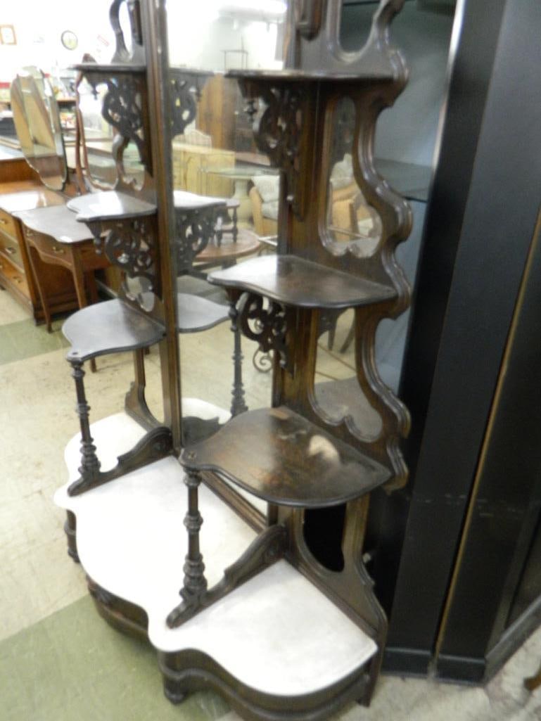 Victorian Walnut Etagere with Marble and Full Length Mirror - 82" x 55" x 19" - 8