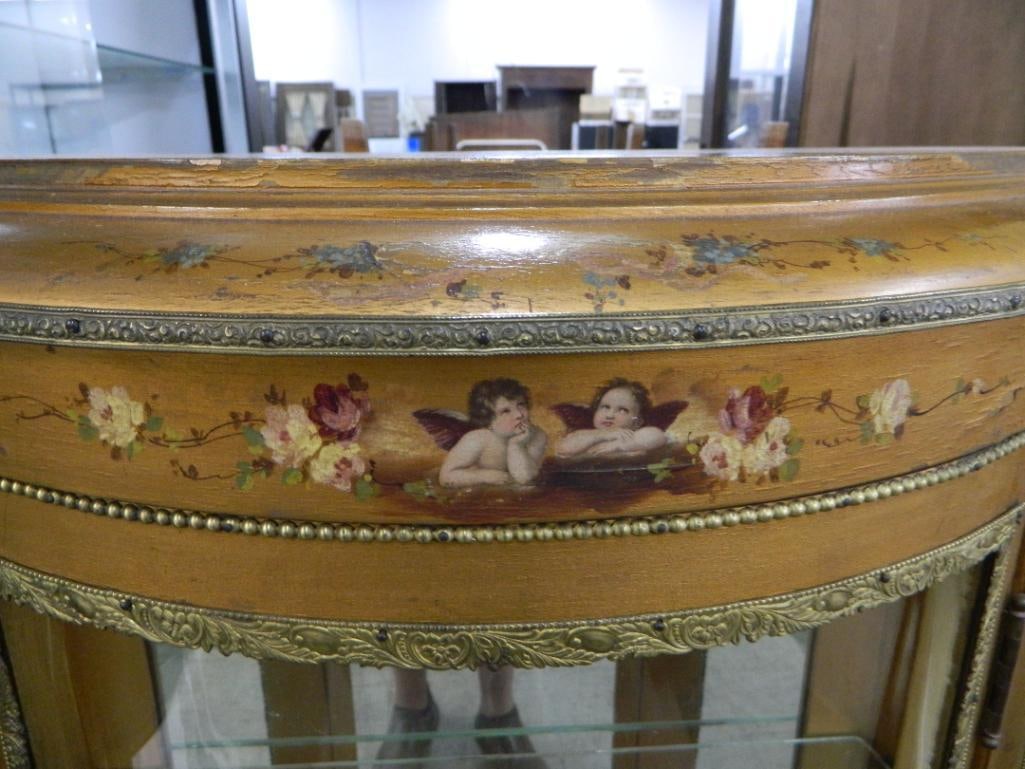 French Louis XV Style Bow Front Lighted Curio Cabinet - 56" x 27" x 13.5" - 2