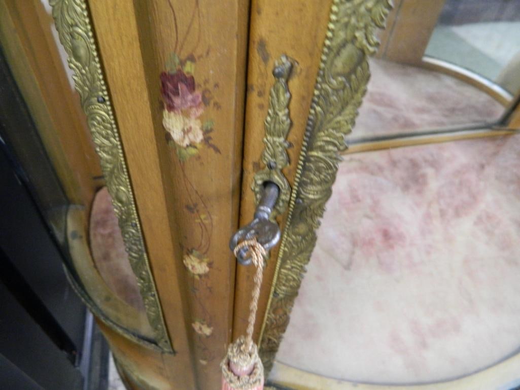 French Louis XV Style Bow Front Lighted Curio Cabinet - 56" x 27" x 13.5" - 3