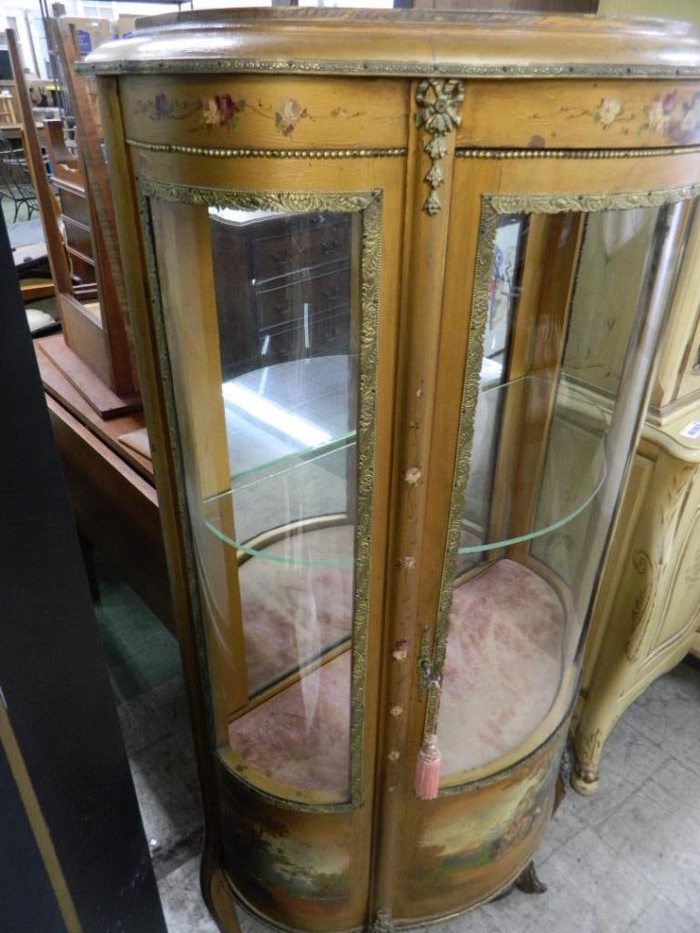 French Louis XV Style Bow Front Lighted Curio Cabinet - 56" x 27" x 13.5" - 4