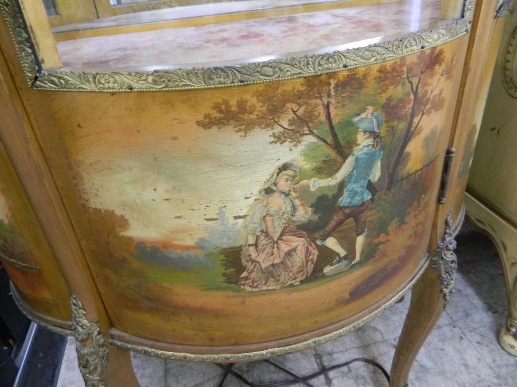 French Louis XV Style Bow Front Lighted Curio Cabinet - 56" x 27" x 13.5" - 5