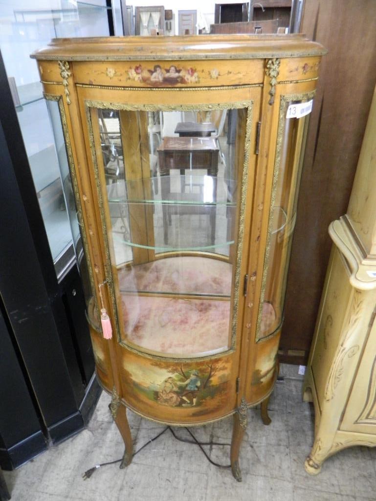 French Louis XV Style Bow Front Lighted Curio Cabinet - 56" x 27" x 13.5" - 8