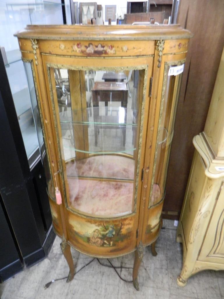 French Louis XV Style Bow Front Lighted Curio Cabinet - 56" x 27" x 13.5" - 9
