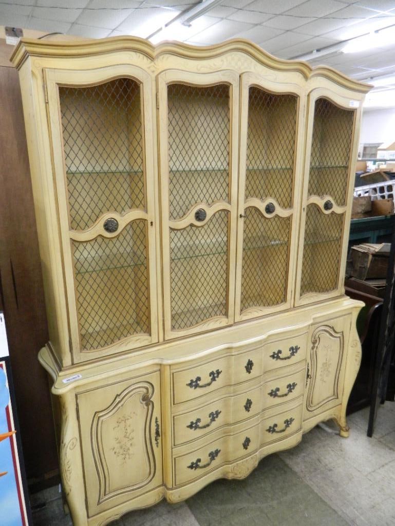 French Provincial 2 Piece Breakfront / China Cabinet - 82.5" x 66" x 16" - 10