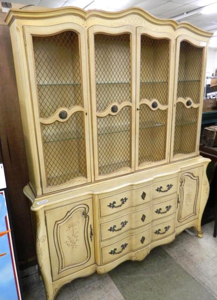 French Provincial 2 Piece Breakfront / China Cabinet - 82.5" x 66" x 16": See Photos For Condition and Details